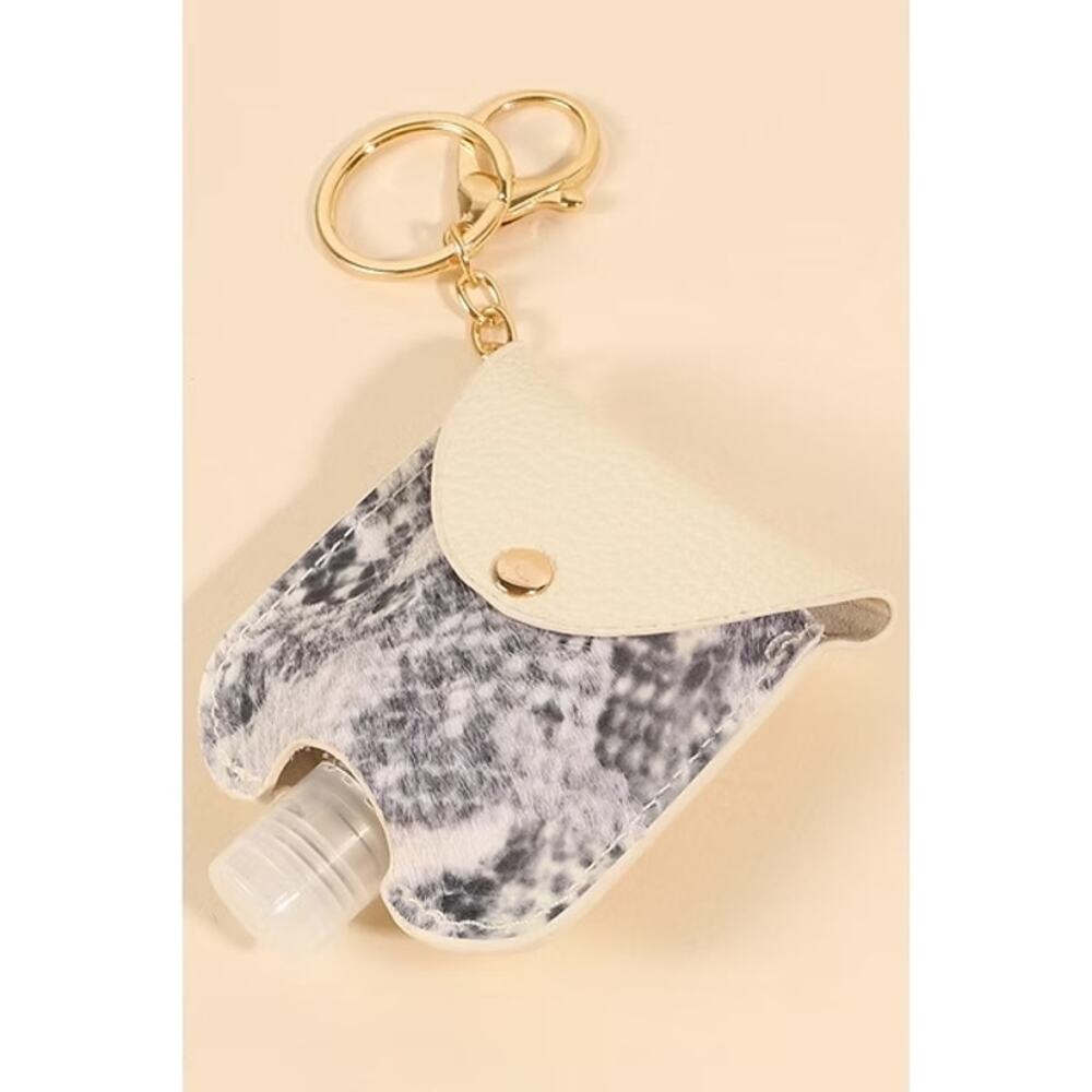 New CITY Genuine Leather Gray Snakeskin Embossed Hand Sanitizer Keychain holder